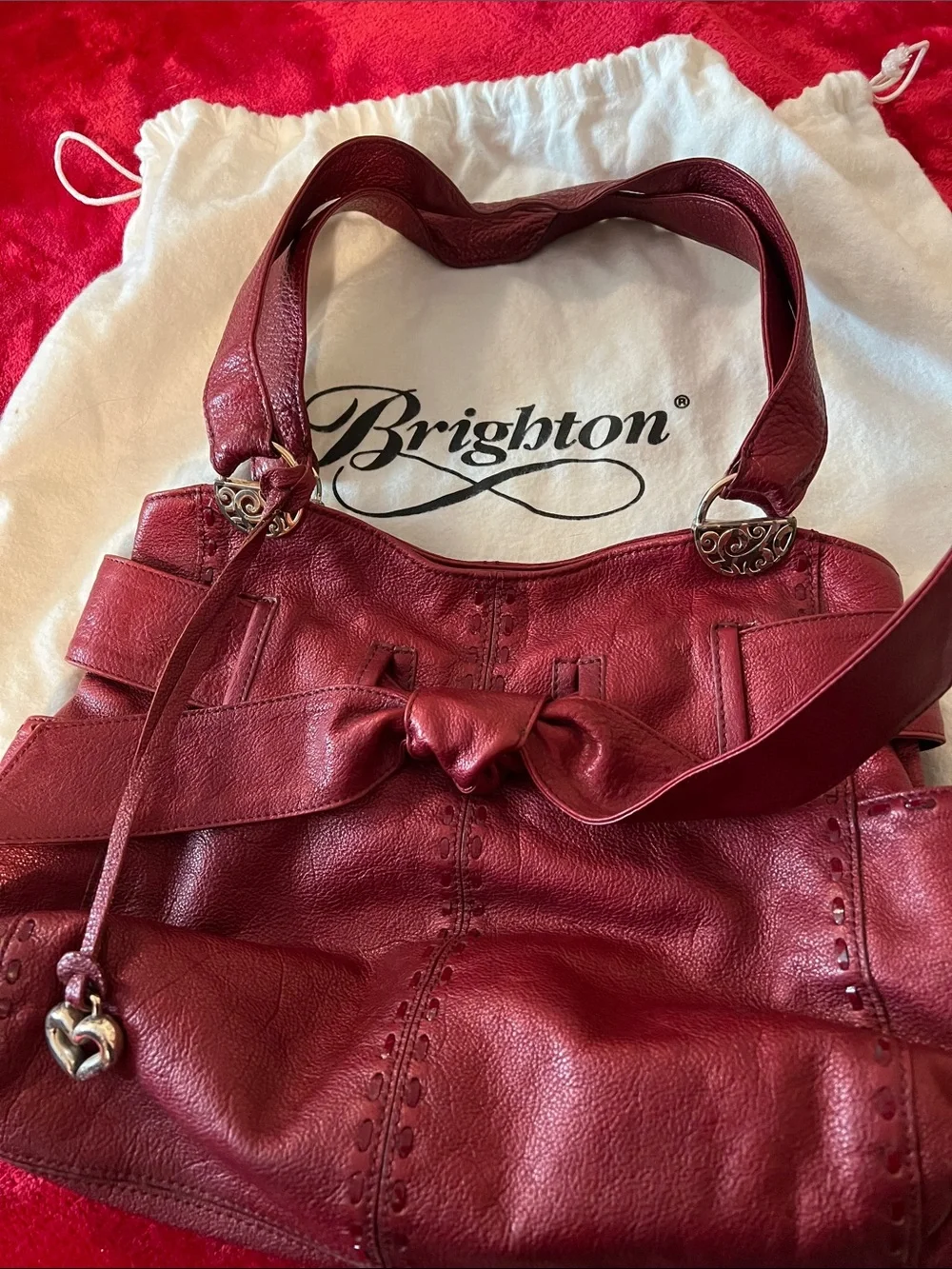 Brighton Red Leather Shoulder Bag with Bow and Heart Charm